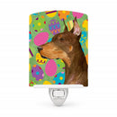 Doberman Easter Eggtravaganza Ceramic Night Light Compact, UL-Certified, Ideal for Bedroom, Bathroom, Nursery, Hallway, Kitchen, 6x4x3, Multicolor