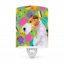 Fox Terrier Easter Eggtravaganza Ceramic Night Light Compact, UL-Certified, Ideal for Bedroom, Bathroom, Nursery, Hallway, Kitchen, 6x4x3, Multicolor