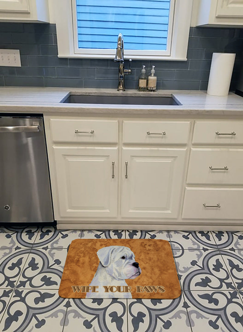 White Boxer Wipe your Paws Machine Washable Memory Foam Mat SS4887RUG