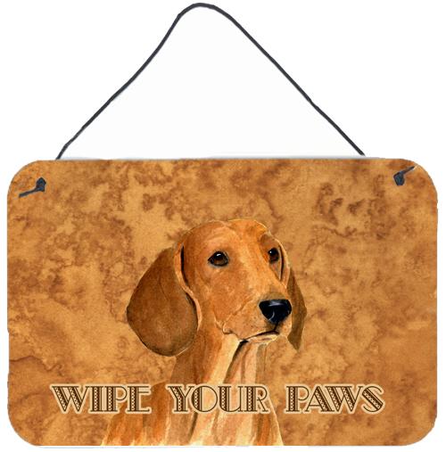 Red Dachshund Wipe your Paws Aluminium Metal Wall or Door Hanging Prints