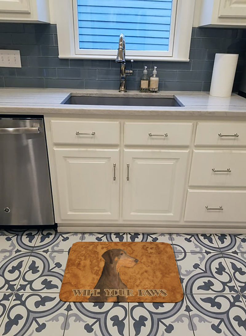 Chocolate Natural Eared Doberman Wipe your Paws Machine Washable Memory Foam Mat SS4899RUG