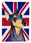 Doberman with English Union Jack British Flag House Flag 28x40 Porch Sleeve Pole Decorative Outside Yard Banner Artwork Wall Hanging, Polyester