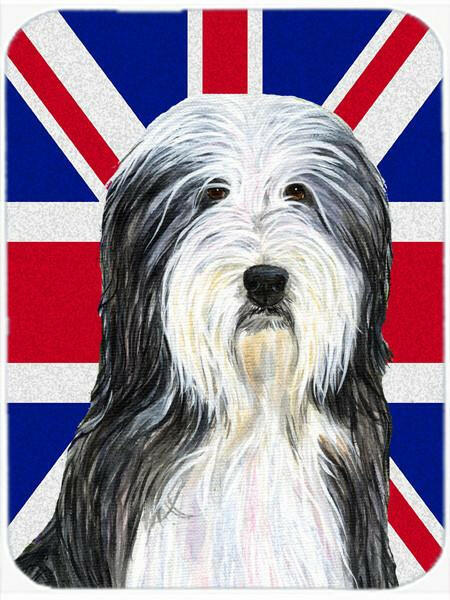 Bearded Collie with English Union Jack British Flag Glass Cutting Board Large Size SS4939LCB