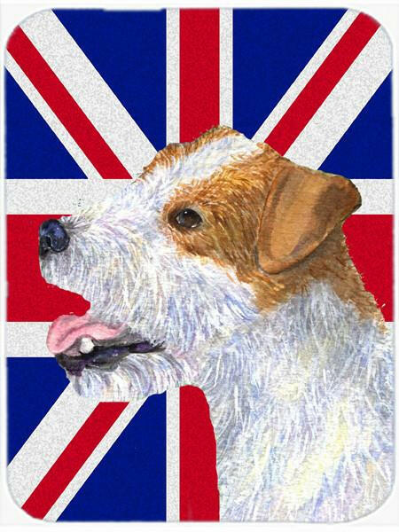 Jack Russell Terrier with English Union Jack British Flag Glass Cutting Board Large Size SS4946LCB