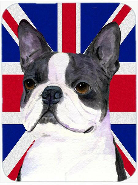 Boston Terrier with English Union Jack British Flag Glass Cutting Board Large Size SS4958LCB