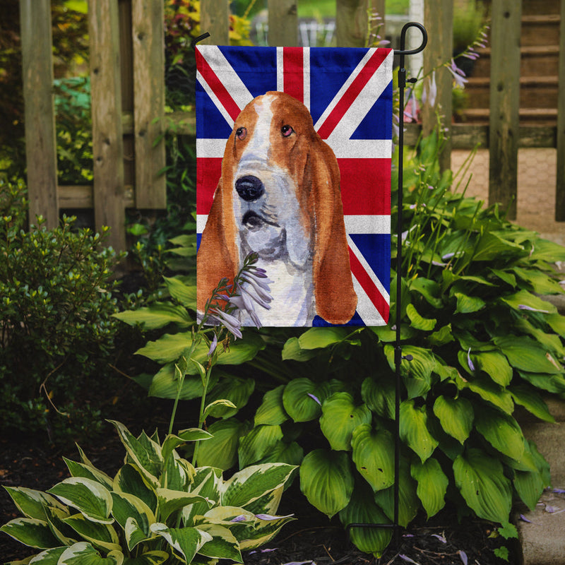 Basset Hound with English Union Jack British Flag Garden Flag - Outdoor Decorative Yard Flag SS4970GF