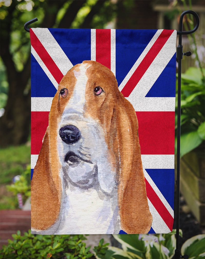 Basset Hound with English Union Jack British Flag Garden Flag - Outdoor Decorative Yard Flag SS4970GF