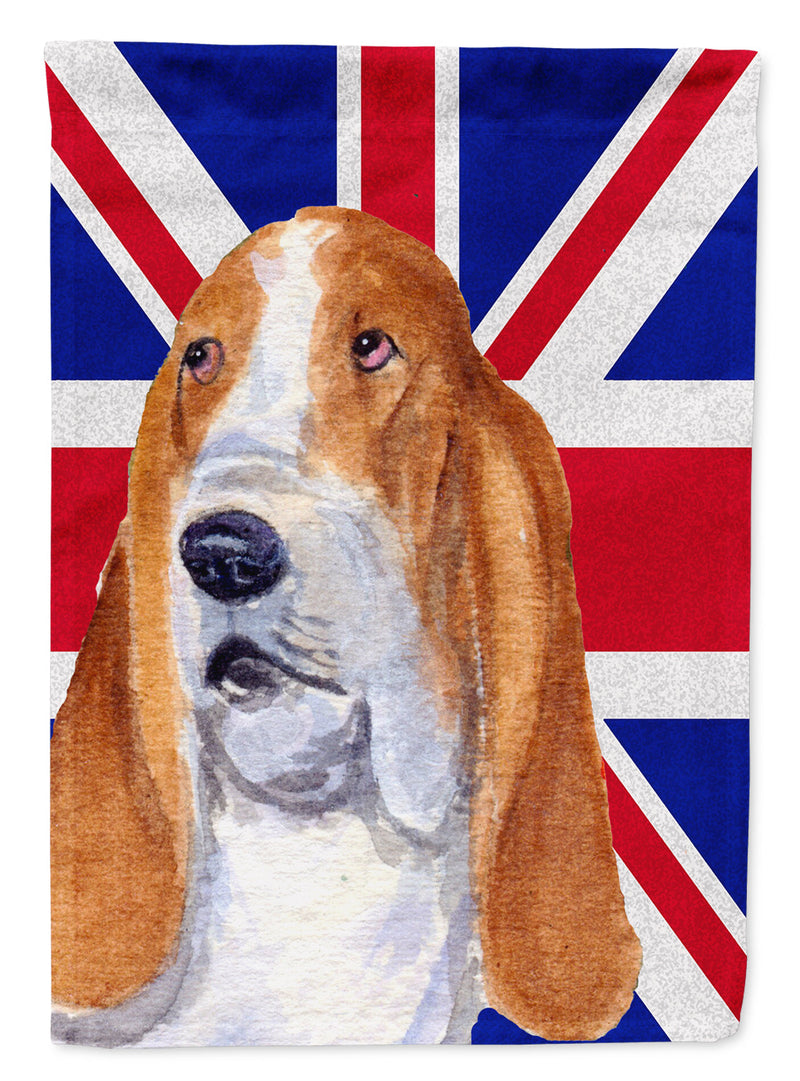 Basset Hound with English Union Jack British Flag Garden Flag - Outdoor Decorative Yard Flag SS4970GF