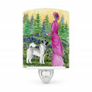 Lady with her Norwegian Elkhound Ceramic Night Light Compact, UL-Certified, Ideal for Bedroom, Bathroom, Nursery, Hallway, Kitchen, 6x4x3, Multicolor