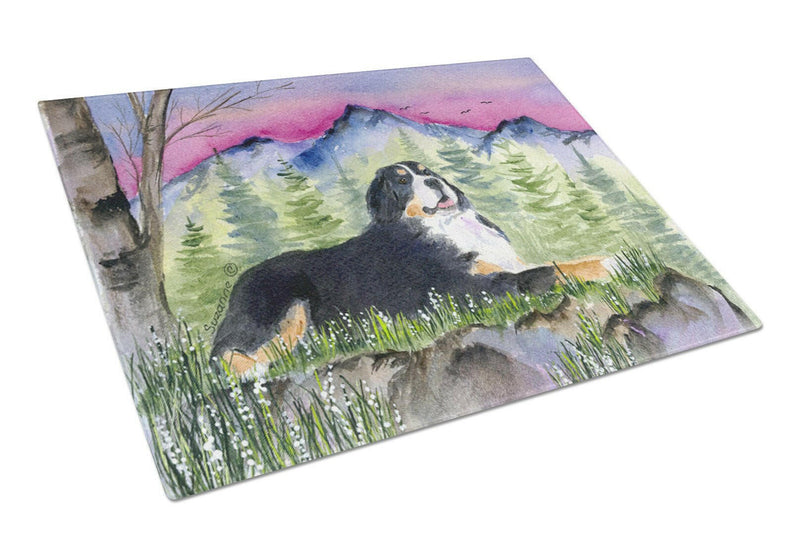 Bernese Mountain Dog Glass Cutting Board Large