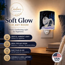 Starry Night Keeshond Ceramic Night Light Compact, UL-Certified, Ideal for Bedroom, Bathroom, Nursery, Hallway, Kitchen, 6x4x3, Multicolor