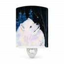 Starry Night Samoyed Ceramic Night Light Compact, UL-Certified, Ideal for Bedroom, Bathroom, Nursery, Hallway, Kitchen, 6x4x3, Multicolor