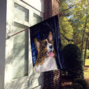 Starry Night Corgi House Flag 28x40 Porch Sleeve Pole Decorative Outside Yard Banner Artwork Wall Hanging, Polyester