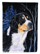 Starry Night Bernese Mountain Dog House Flag 28x40 Porch Sleeve Pole Decorative Outside Yard Banner Artwork Wall Hanging, Polyester