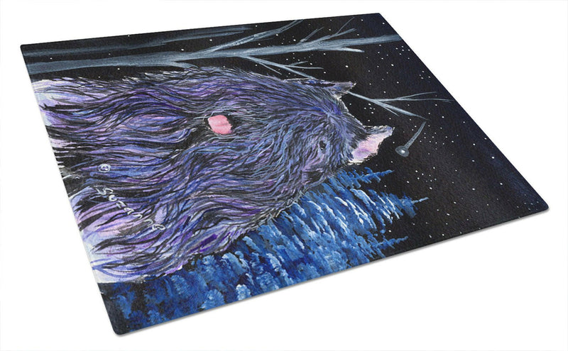 Starry Night Bouvier des Flandres Glass Cutting Board Large