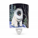 Starry Night Keeshond Ceramic Night Light Compact, UL-Certified, Ideal for Bedroom, Bathroom, Nursery, Hallway, Kitchen, 6x4x3, Multicolor