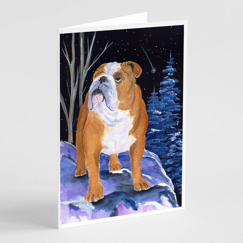 Starry Night English Bulldog Greeting Cards and Envelopes Pack of 8