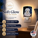 Starry Night Old English Sheepdog Ceramic Night Light Compact, UL-Certified, Ideal for Bedroom, Bathroom, Nursery, Hallway, Kitchen, 6x4x3, Multicolor