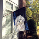 Starry Night Maltese House Flag 28x40 Porch Sleeve Pole Decorative Outside Yard Banner Artwork Wall Hanging, Polyester