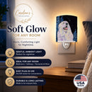 Starry Night Great Pyrenees Ceramic Night Light Compact, UL-Certified, Ideal for Bedroom, Bathroom, Nursery, Hallway, Kitchen, 6x4x3, Multicolor