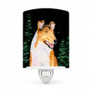 Starry Night Collie Smooth Ceramic Night Light Compact, UL-Certified, Ideal for Bedroom, Bathroom, Nursery, Hallway, Kitchen, 6x4x3, Multicolor