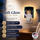 Starry Night Collie Ceramic Night Light Compact, UL-Certified, Ideal for Bedroom, Bathroom, Nursery, Hallway, Kitchen, 6x4x3, Multicolor