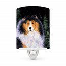 Starry Night Collie Ceramic Night Light Compact, UL-Certified, Ideal for Bedroom, Bathroom, Nursery, Hallway, Kitchen, 6x4x3, Multicolor