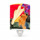 Lady with her Yorkie Ceramic Night Light Compact, UL-Certified, Ideal for Bedroom, Bathroom, Nursery, Hallway, Kitchen, 6x4x3, Multicolor