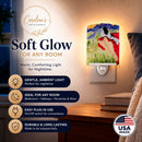 Lady with her Japanese Chin Ceramic Night Light Compact, UL-Certified, Ideal for Bedroom, Bathroom, Nursery, Hallway, Kitchen, 6x4x3, Multicolor