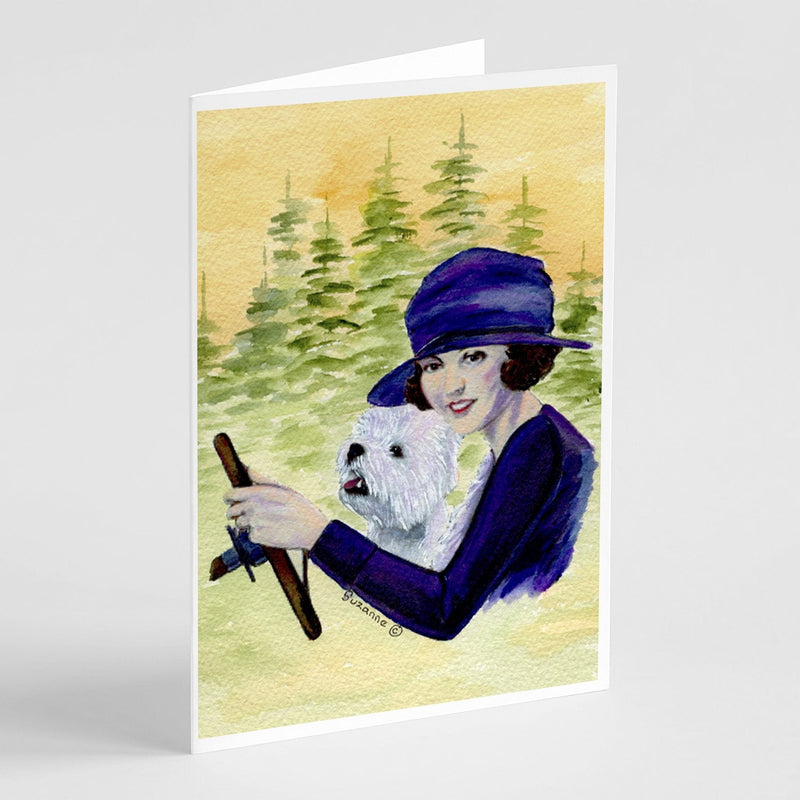 Woman driving with her Westie Greeting Cards and Envelopes Pack of 8