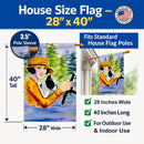 Woman driving with her Boston Terrier House Flag 28x40 Porch Sleeve Pole Decorative Outside Yard Banner Artwork Wall Hanging, Polyester