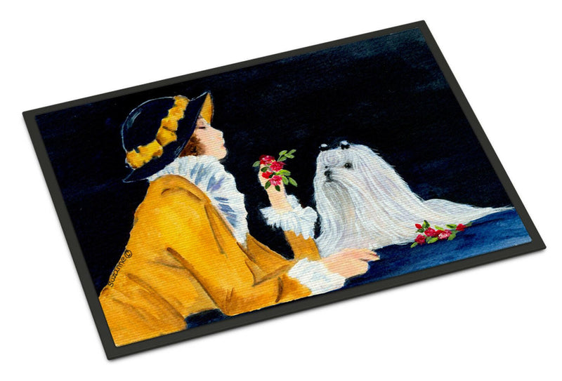 Lady with her Maltese Indoor Outdoor Mat 18x27 Doormat