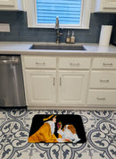 Lady with her Japanese Chin Memory Foam Kitchen Mat Machine Washable Anti-Fatigue Cushion Comfort Bath or Kitchen Rug