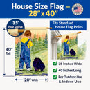 Little Boy with his  Pomeranian House Flag 28x40 Porch Sleeve Pole Decorative Outside Yard Banner Artwork Wall Hanging, Polyester