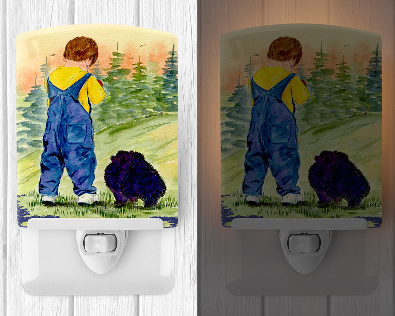 Little Boy with his  Pomeranian Ceramic Night Light SS8544CNL