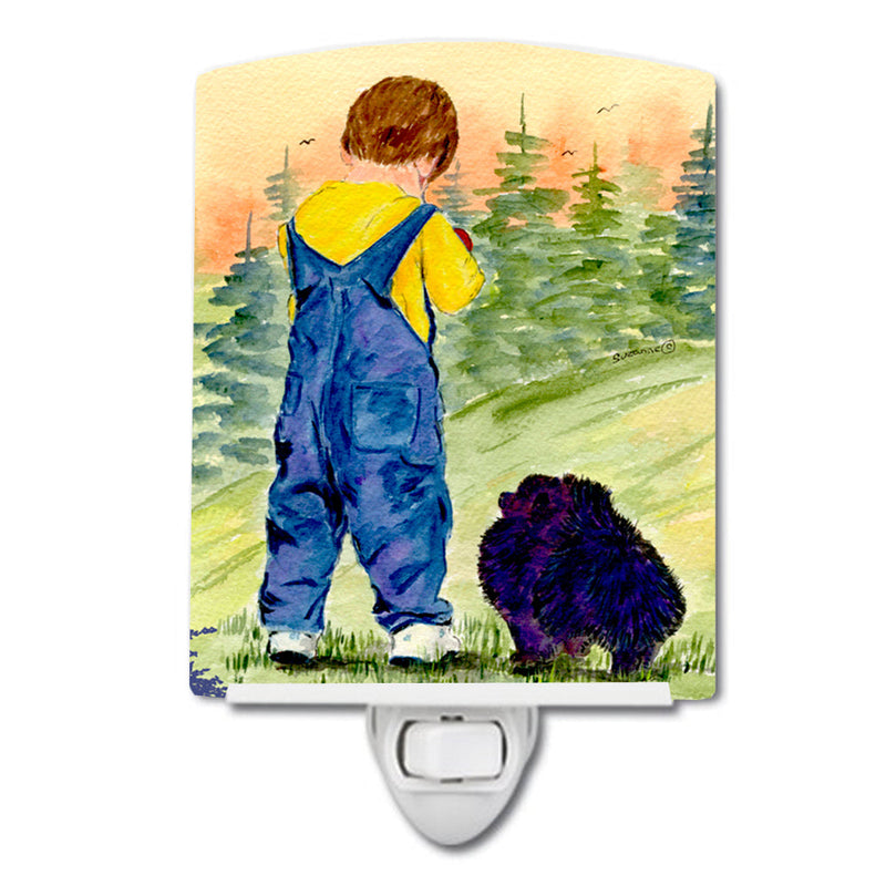 Little Boy with his  Pomeranian Ceramic Night Light SS8544CNL