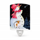 Snowman with Papillon Ceramic Night Light Compact, UL-Certified, Ideal for Bedroom, Bathroom, Nursery, Hallway, Kitchen, 6x4x3, Multicolor