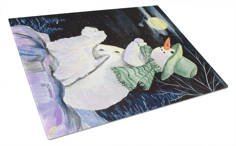 Snowman with Westie Glass Cutting Board Large