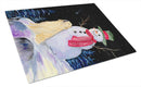 Snowman with Golden Retriever Cutting Board Tempered Glass Kitchen Cutting Surface, Heat Resistant Chopping, Non-Slip Feet, Food Prep & Serving