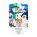 Snowman with Australian Shepherd Ceramic Night Light Compact, UL-Certified, Ideal for Bedroom, Bathroom, Nursery, Hallway, Kitchen, 6x4x3, Multicolor