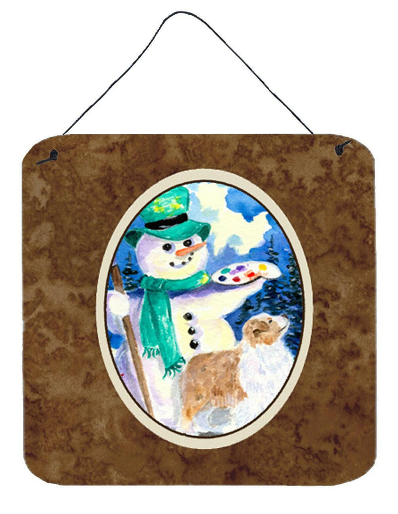 Snowman with Australian Shepherd Aluminium Metal Wall or Door Hanging Prints