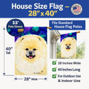 Pomeranian House Flag 28x40 Porch Sleeve Pole Decorative Outside Yard Banner Artwork Wall Hanging, Polyester
