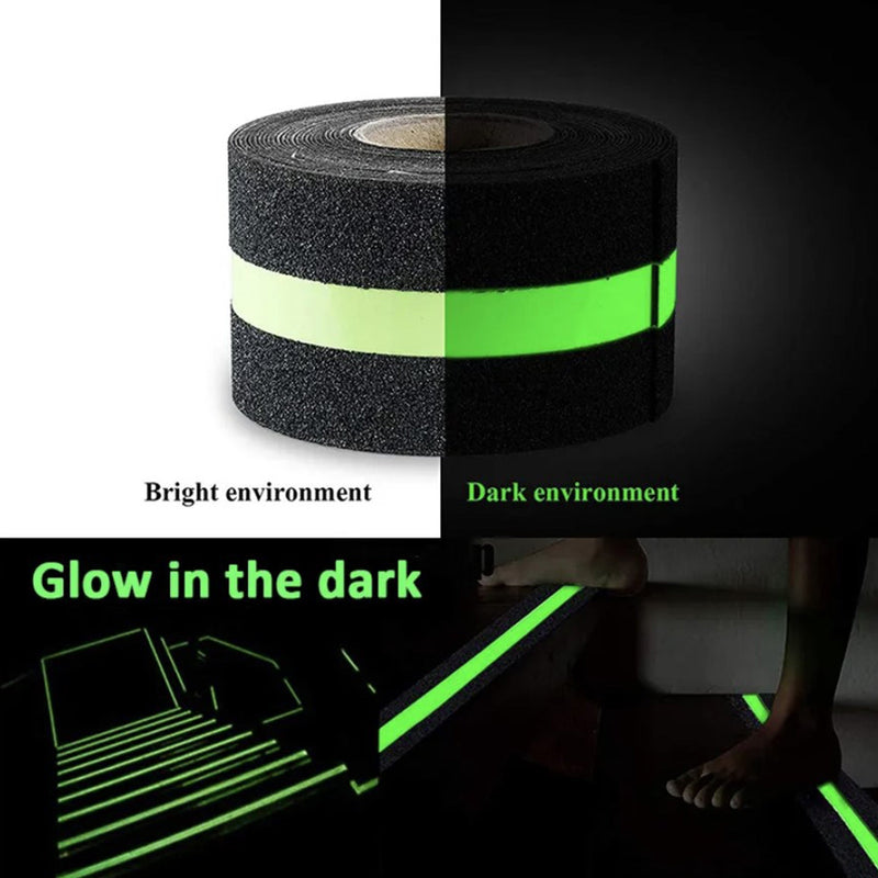 Non-Slip Glow In The Dark Tape - Waterproof Safety Anti Slip Tape For Staircase, Dark Areas - 2"X16.5' Roll, Glow