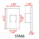 STA06 3.5W 12V Low Voltage Rectangular Waterproof Vertical 3000K Warm White Integrated LED Aluminum Stair Step Light Wall Lighting Fixture