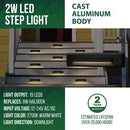 STLA06 2x/6x/12x Package 2W Slim Black Low Voltage 2700K/3000K Warm White Integrated LED Outdoor Step Lights Package, 12V LED Deck Lights Landscape Lights