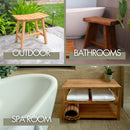 Siena Natural Teak Shower and Bath Stool with Curved Seat and Shelf by NORDICTEAK.COM