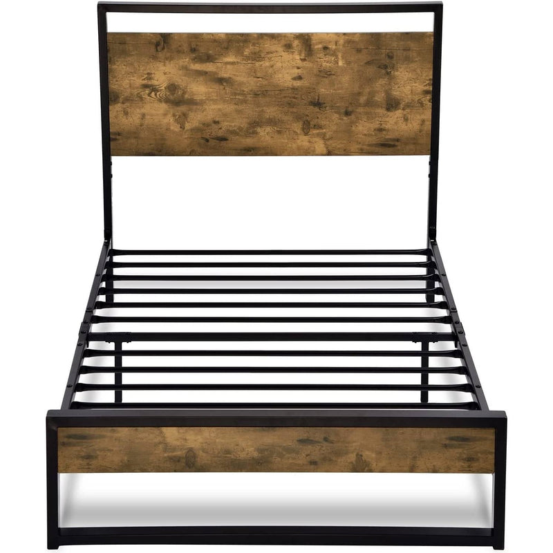 Twin size Metal Wood Platform Bed Frame with Industrial Headboard, photo 3 of 4