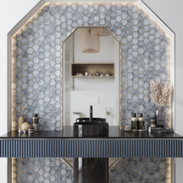 Light Frost Blue 9x10 Matte Hexagon Glass Mosaic Tile (5 pack, 3.28 sq ft/case), photo 2 of 3