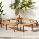 Set of 2 - Outdoor Backless Wooden Garden Bench with Modern Arch Design