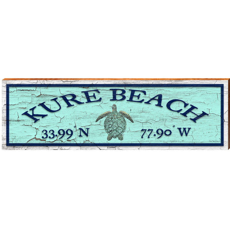 Kure Beach Sea Turtle Green Latitude Longitude | Wall Art Print on Real Wood